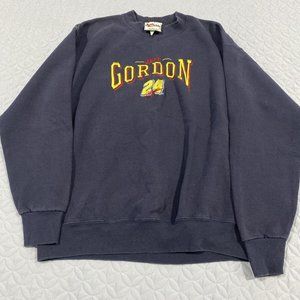 Vintage Jeff Gordon Sweatshirt Mens L Blue Nascar Racing Motorsport Sweat Shirt